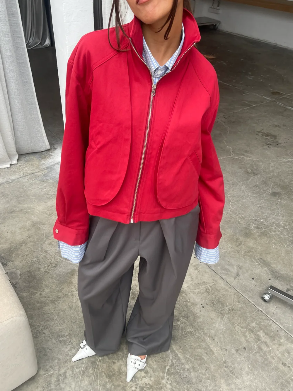 Collared Bomber Jacket Red