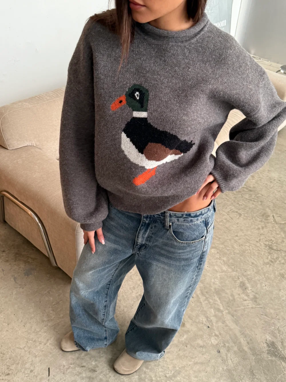 Roll Neck Duck Knit Grey