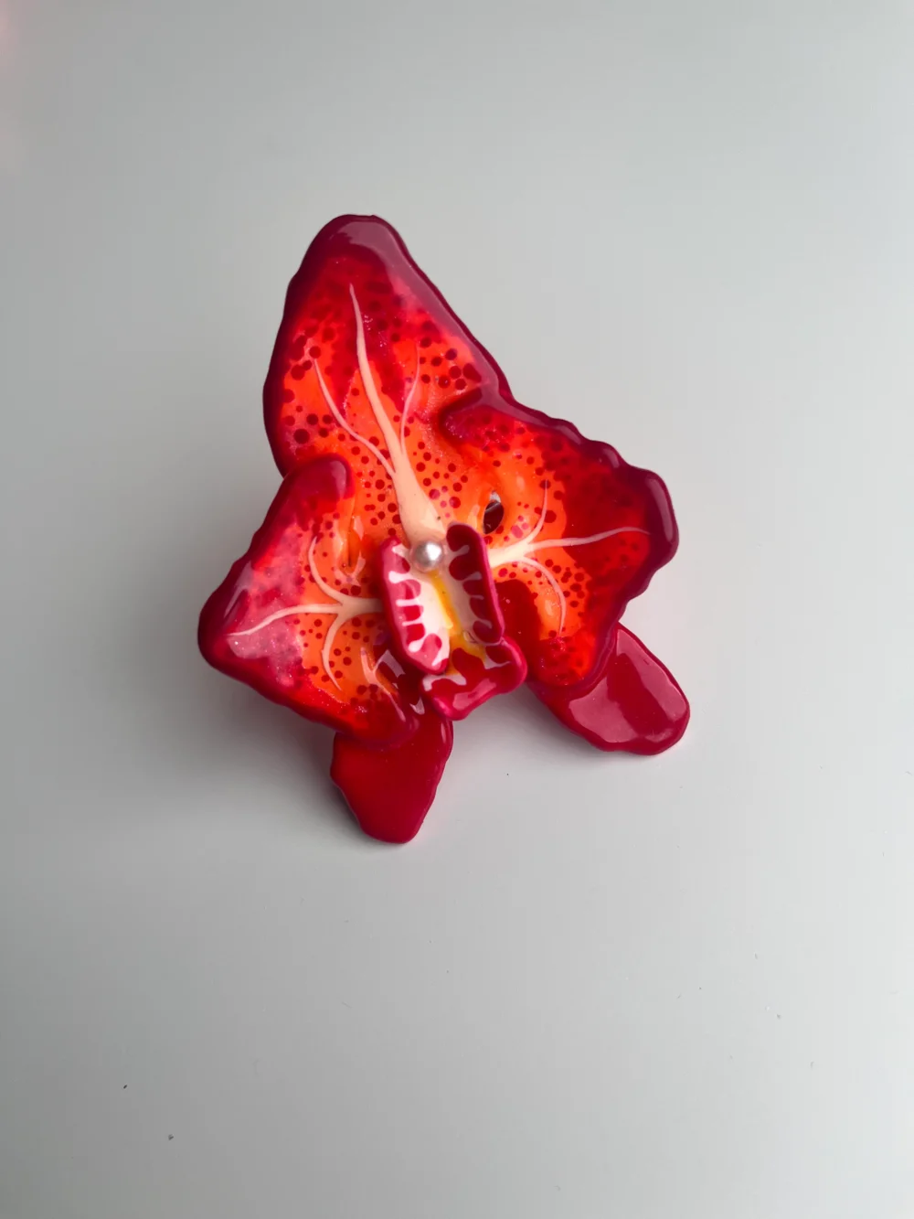 Orange orchid ring with Swarovski