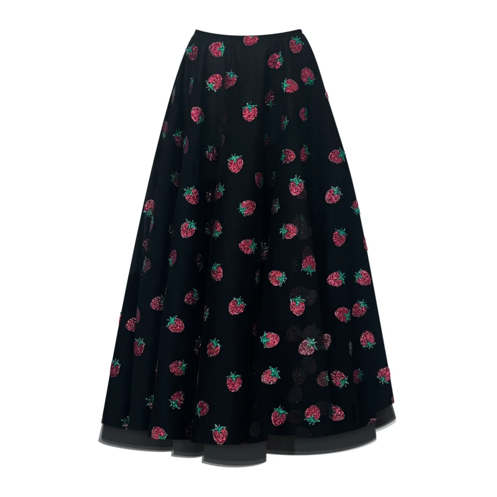 Strawberry Black Midi Skirt