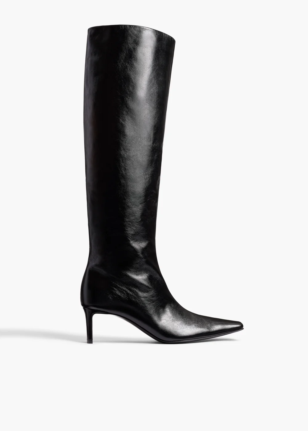 Ona Knee-High Boot in Black Glazed Leather
