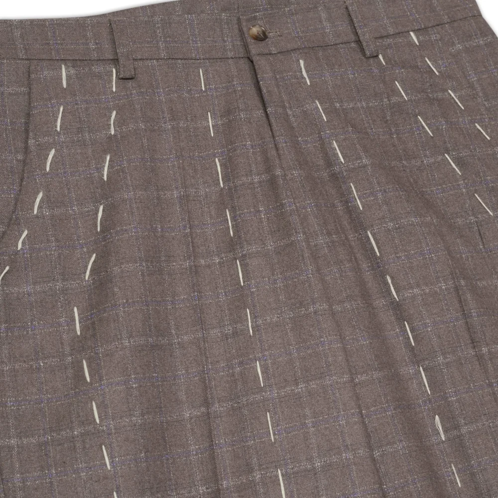 Face Thread Embroidered Suit Bottom [Brown] - 3