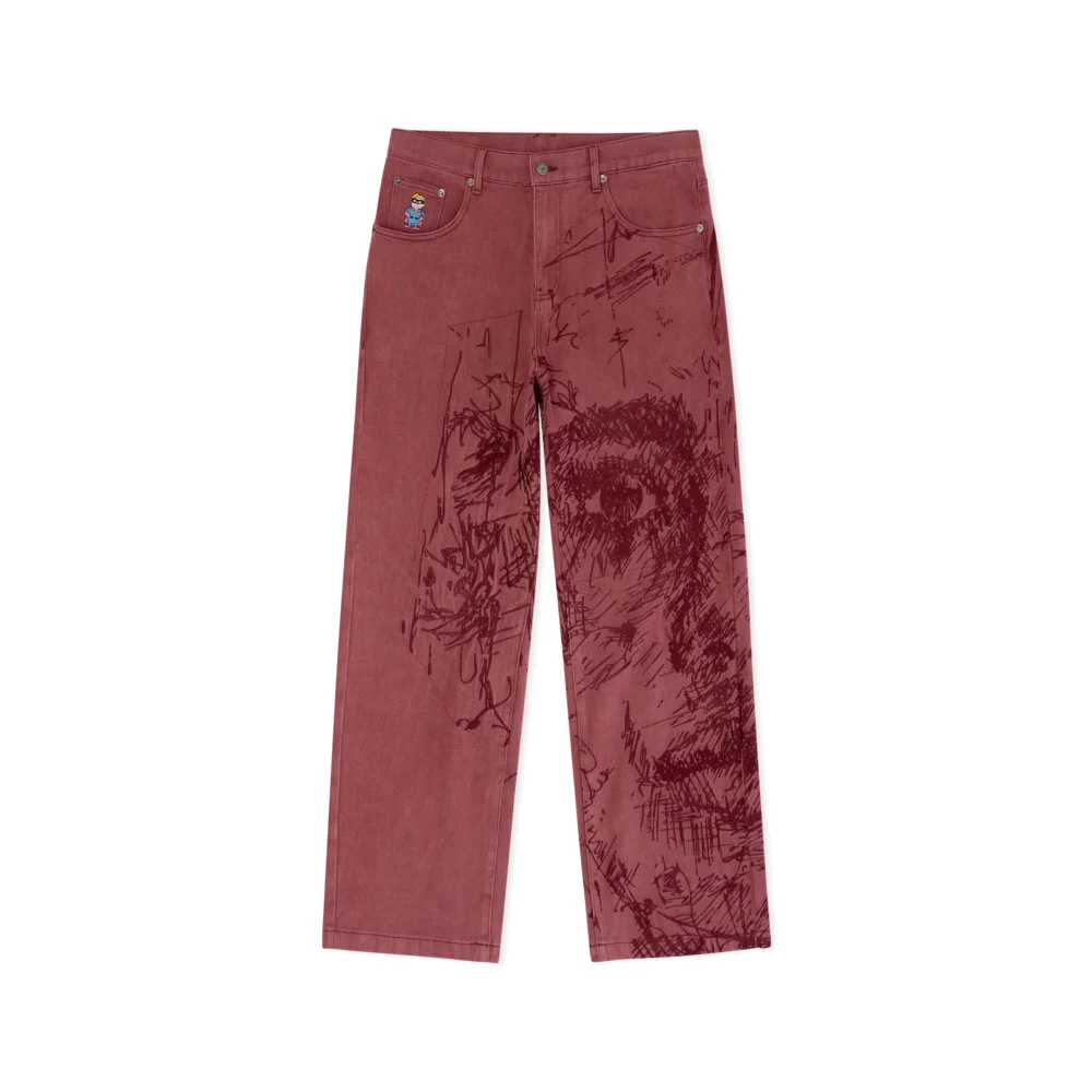 Embroidery Face Jeans [Red]