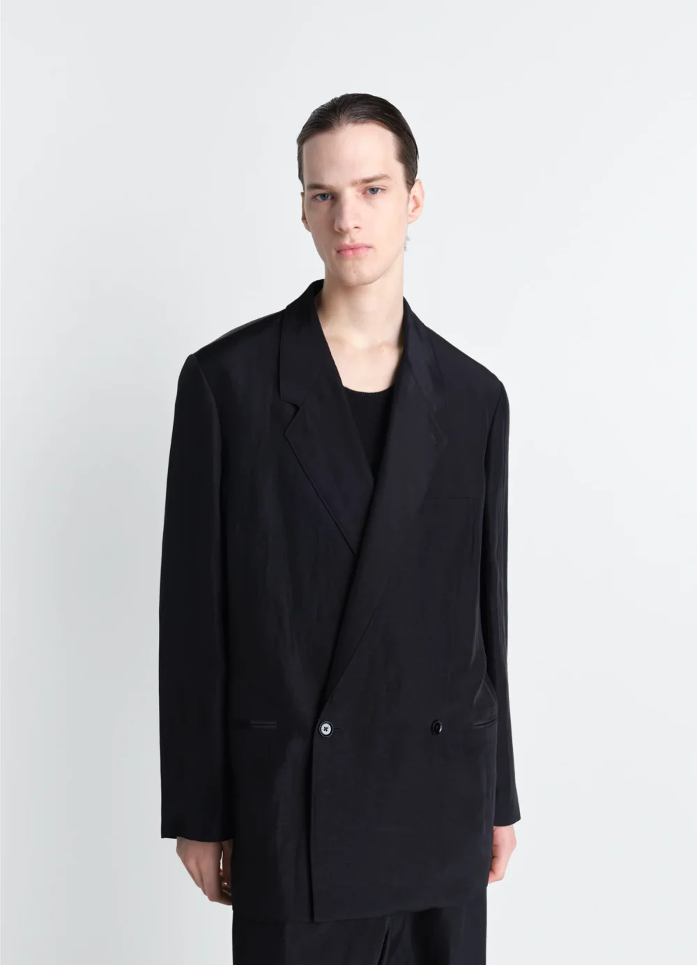SOFT TAILORING DOUBLE BREASTED COAT IN LINEN VISCOSE