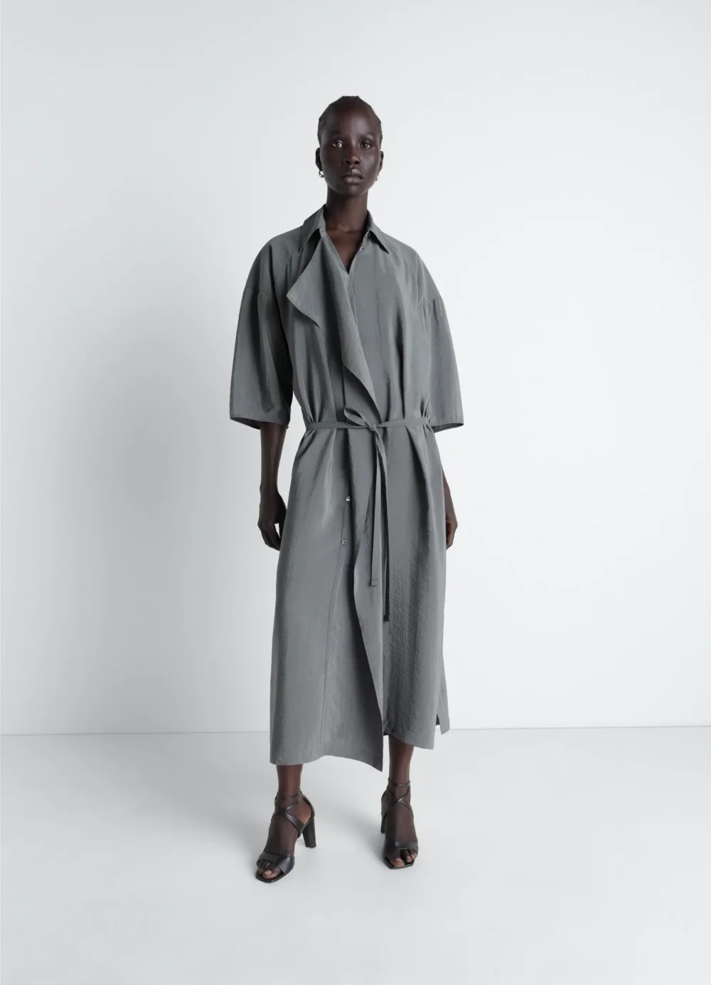 ASYMMETRICAL SHIRT DRESS IN DRY SILK