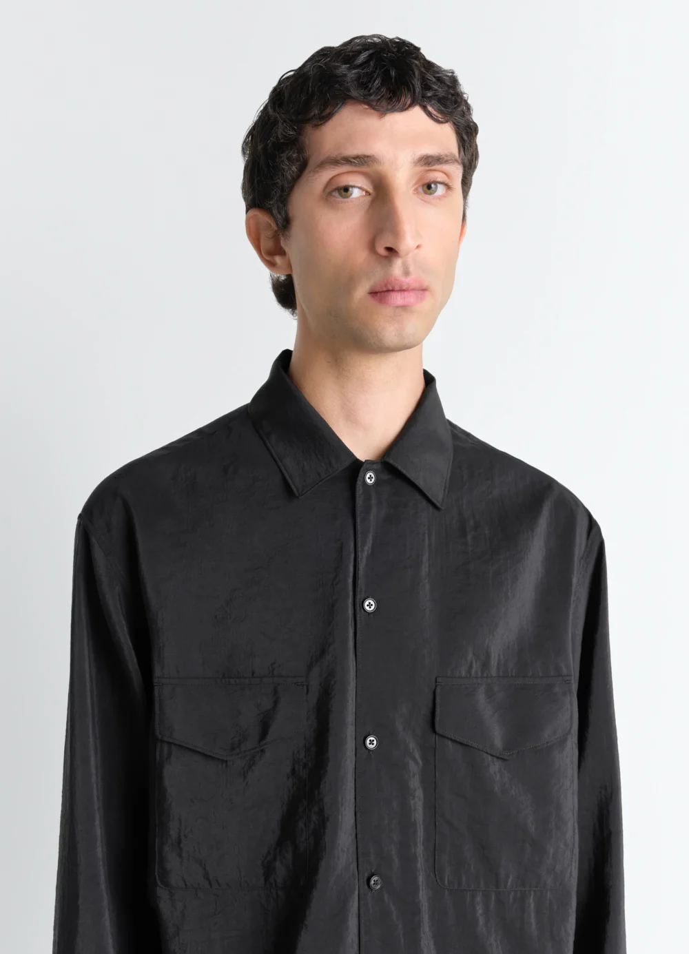 CONVERTIBLE COLLAR SHIRT IN DRY SILK - 4