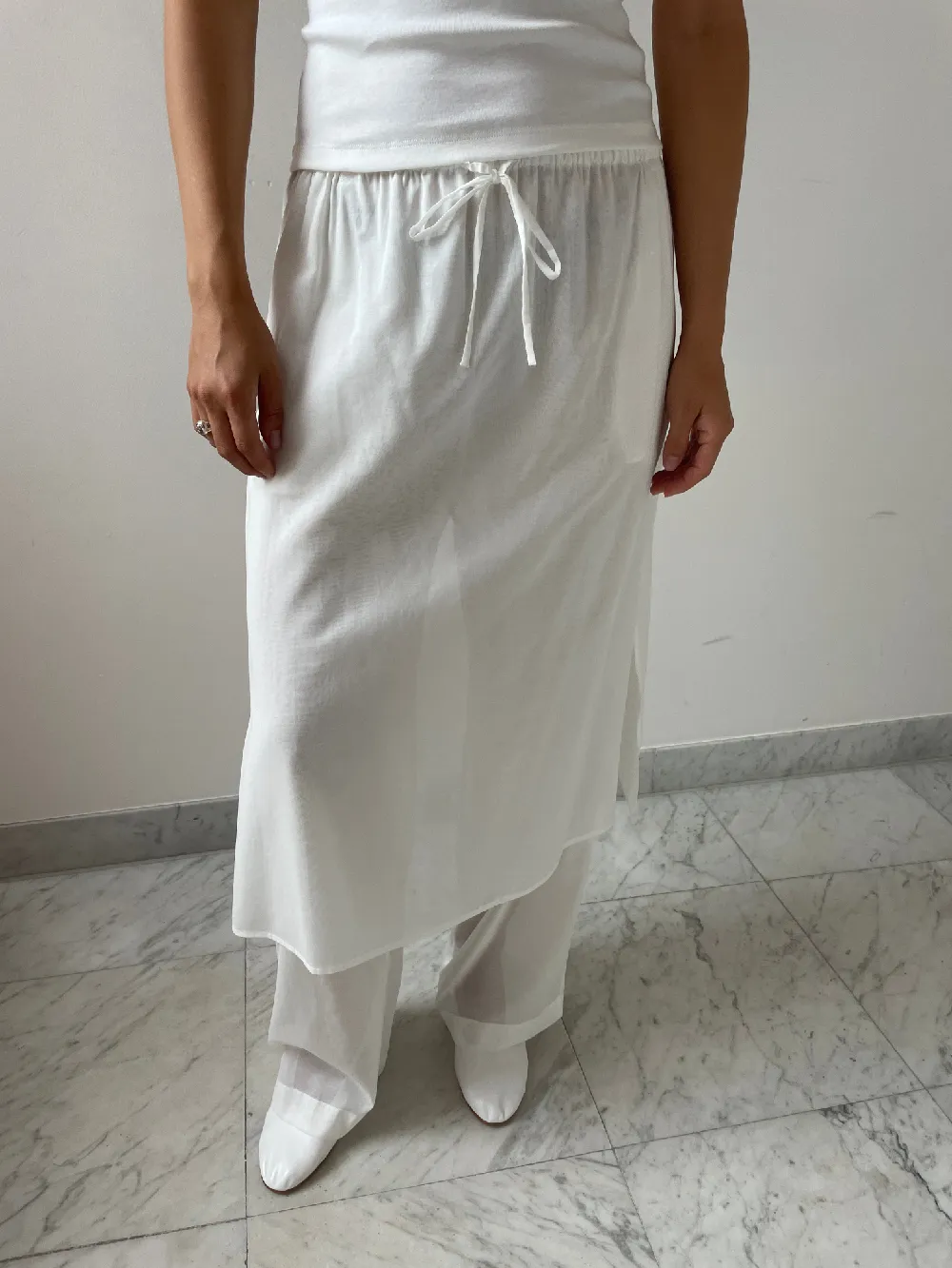 Sheer Layered Pants, White