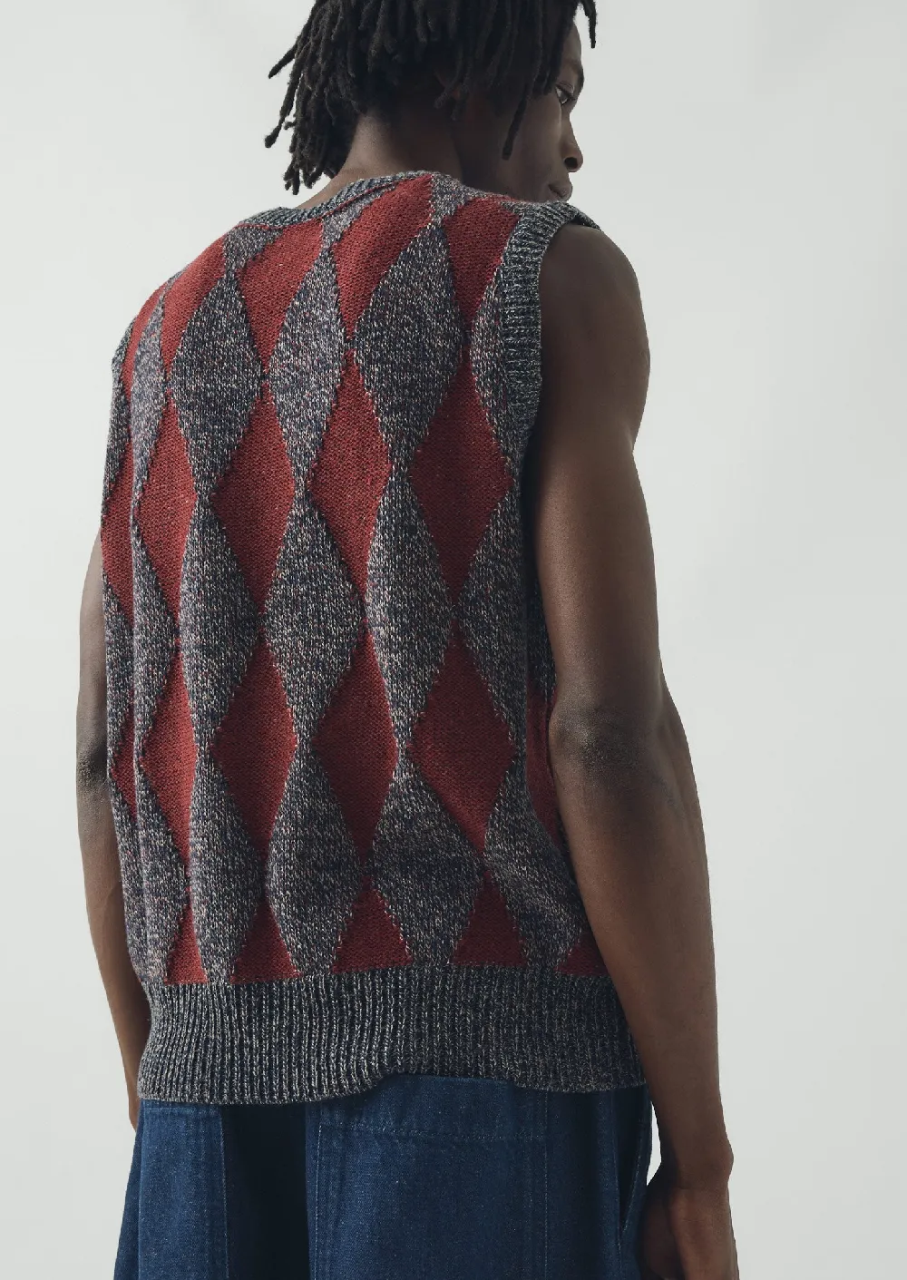 Totem Wool Cotton Knitted Tank | Navy/Red - 5