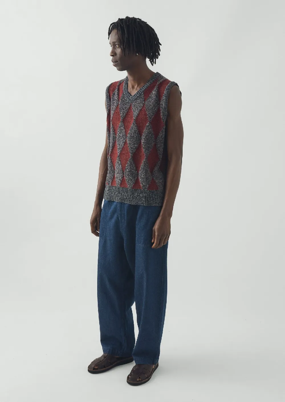 Totem Wool Cotton Knitted Tank | Navy/Red - 4