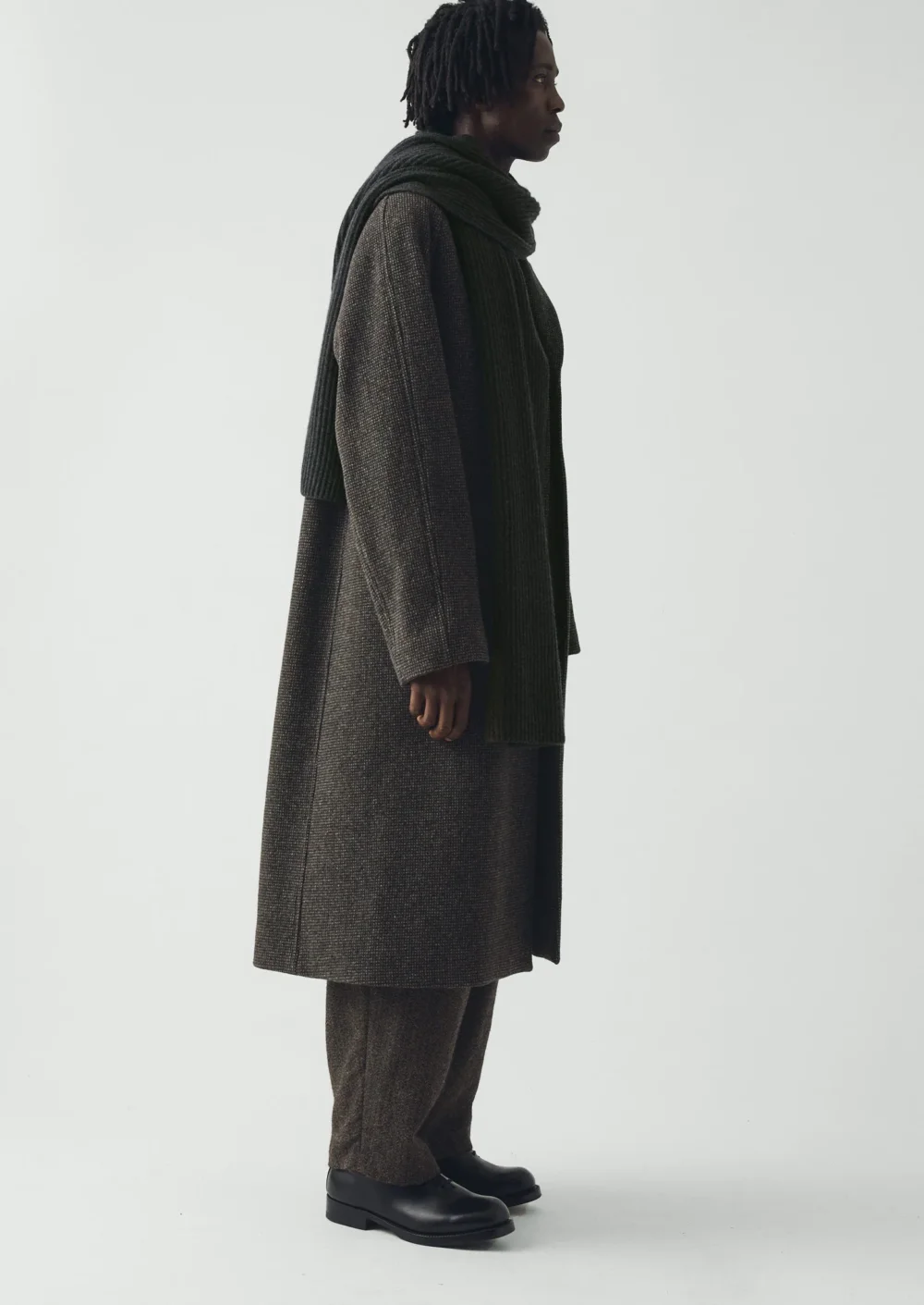 Wool Cashmere Fisherman Rib Scarf | Charcoal - 5