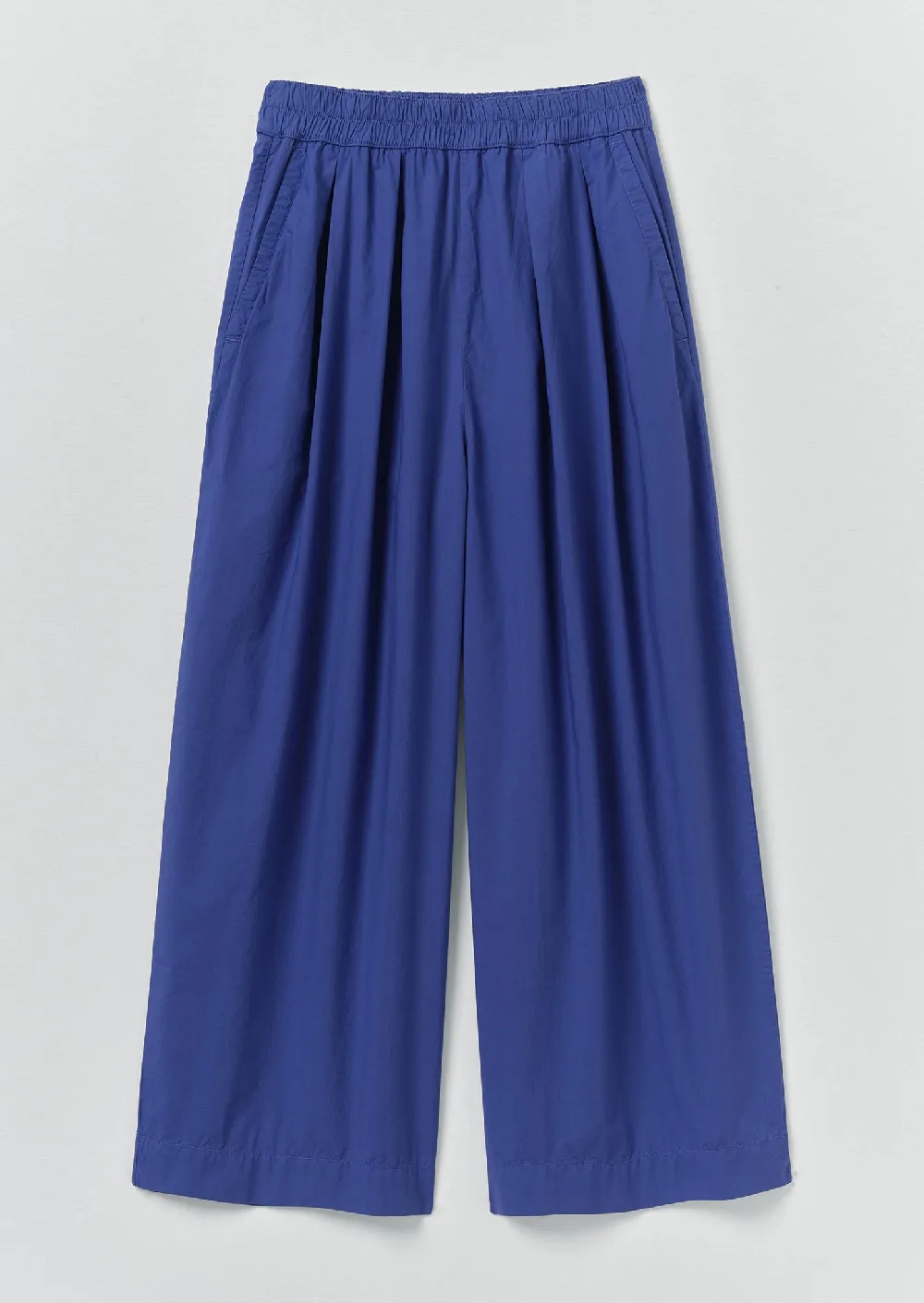 Pleated Pull On Cotton Poplin Pants | Carmine Blue