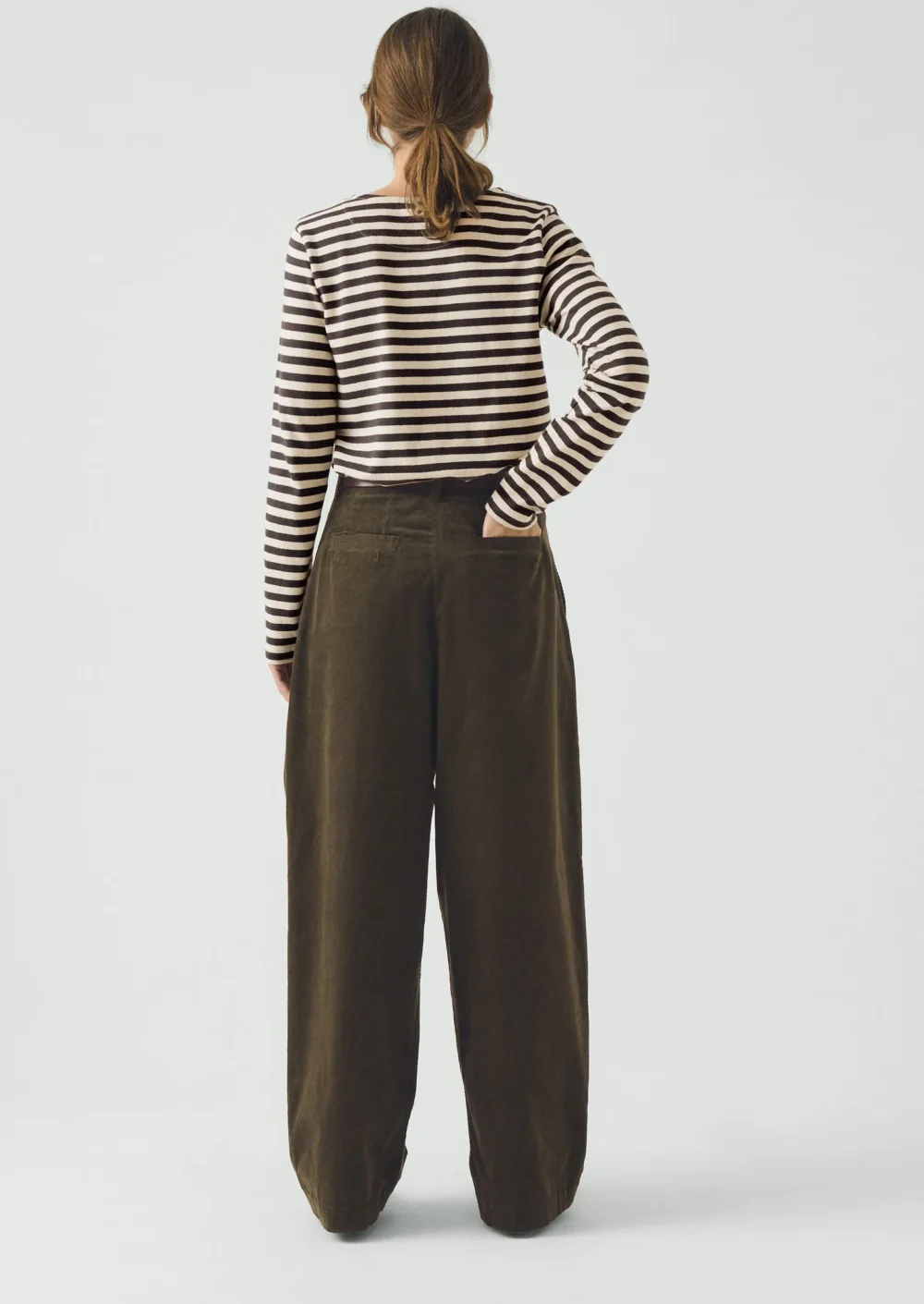 Pleat Front Cord Pants | Tent Green - 5