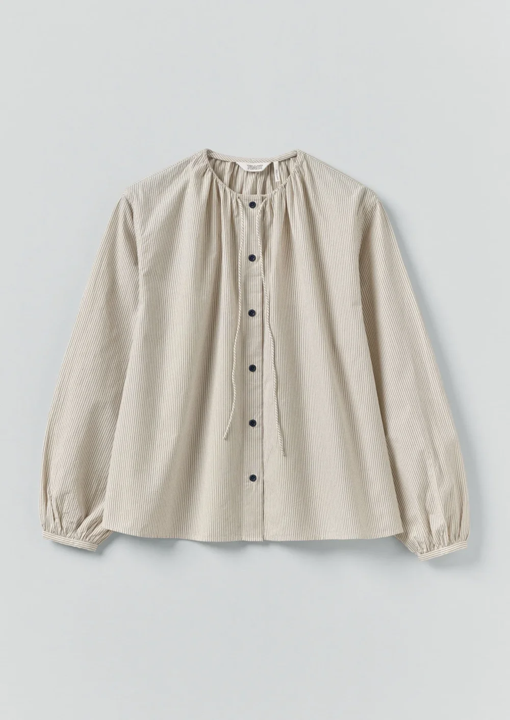Gathered Neck Mini Stripe Shirt | Sunwashed Blue