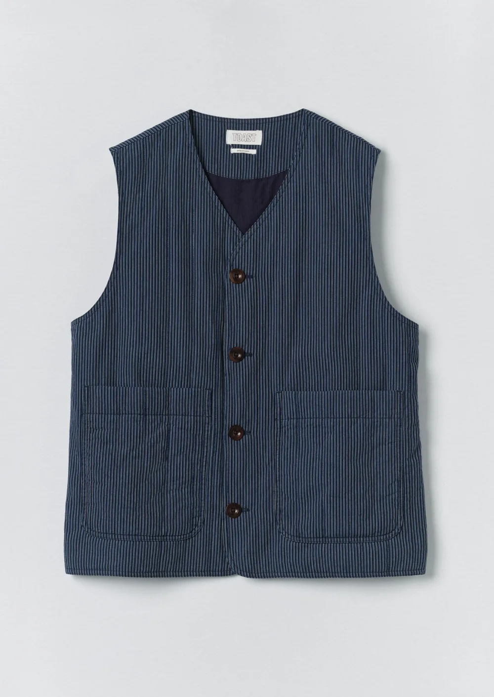 Railroad Stripe Padded Gilet | Denim Blue