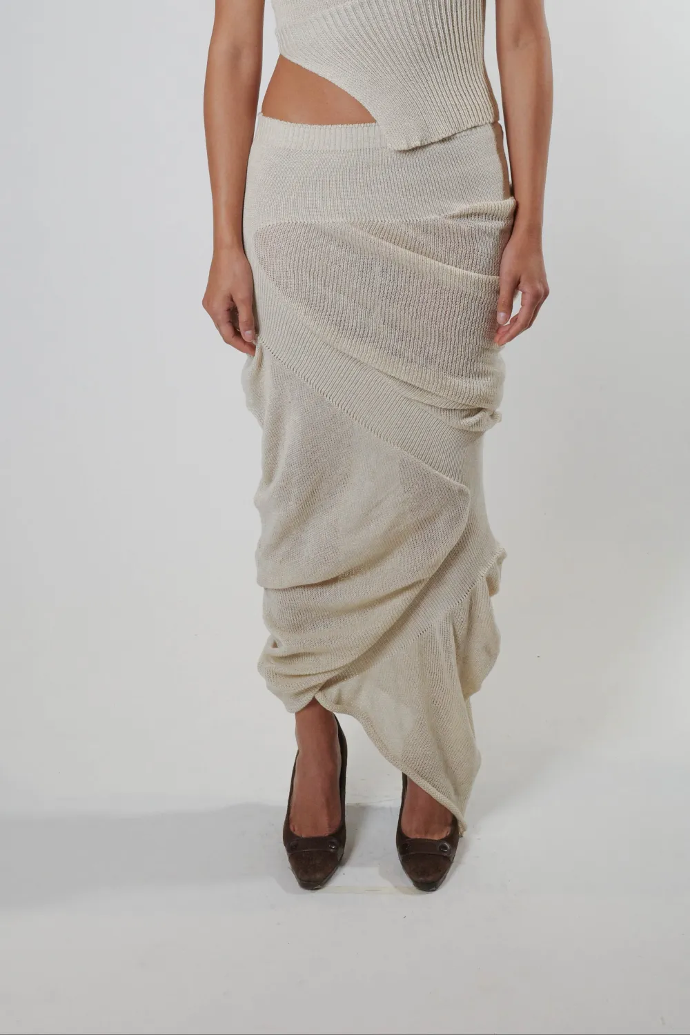 Zig-Zag Maxi Skirt (Beige)
