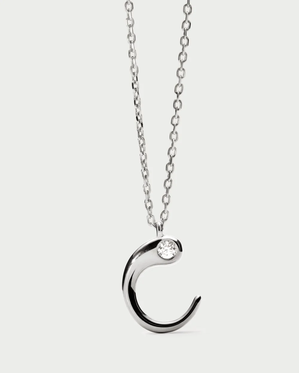 C initial silver pendant necklace