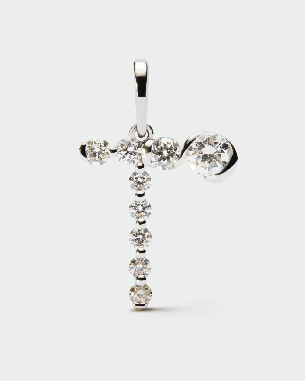 Diamonds and white gold T initial pendant
