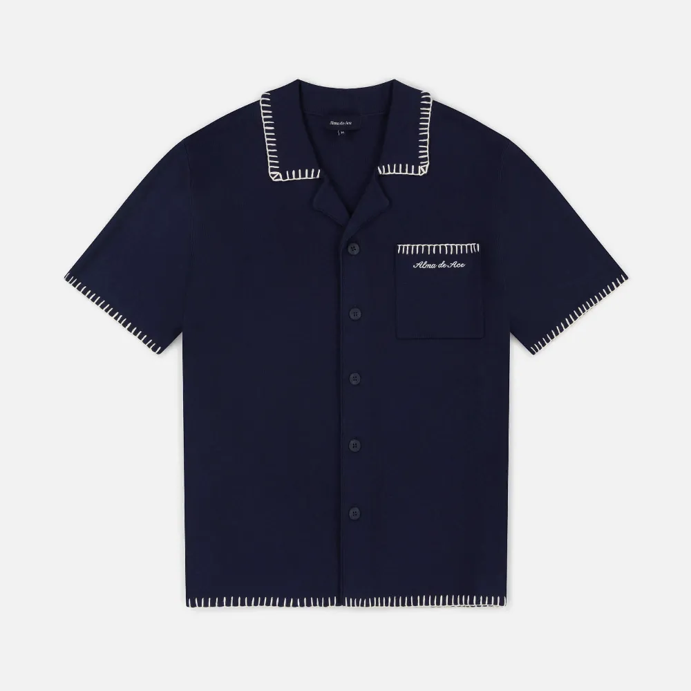 Rexa Stitched Knitted Shirt | Navy Blue