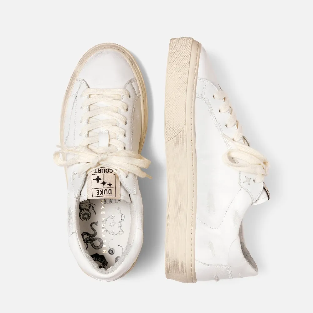 Plus Court White Distressed Sneaker - Women's - 4
