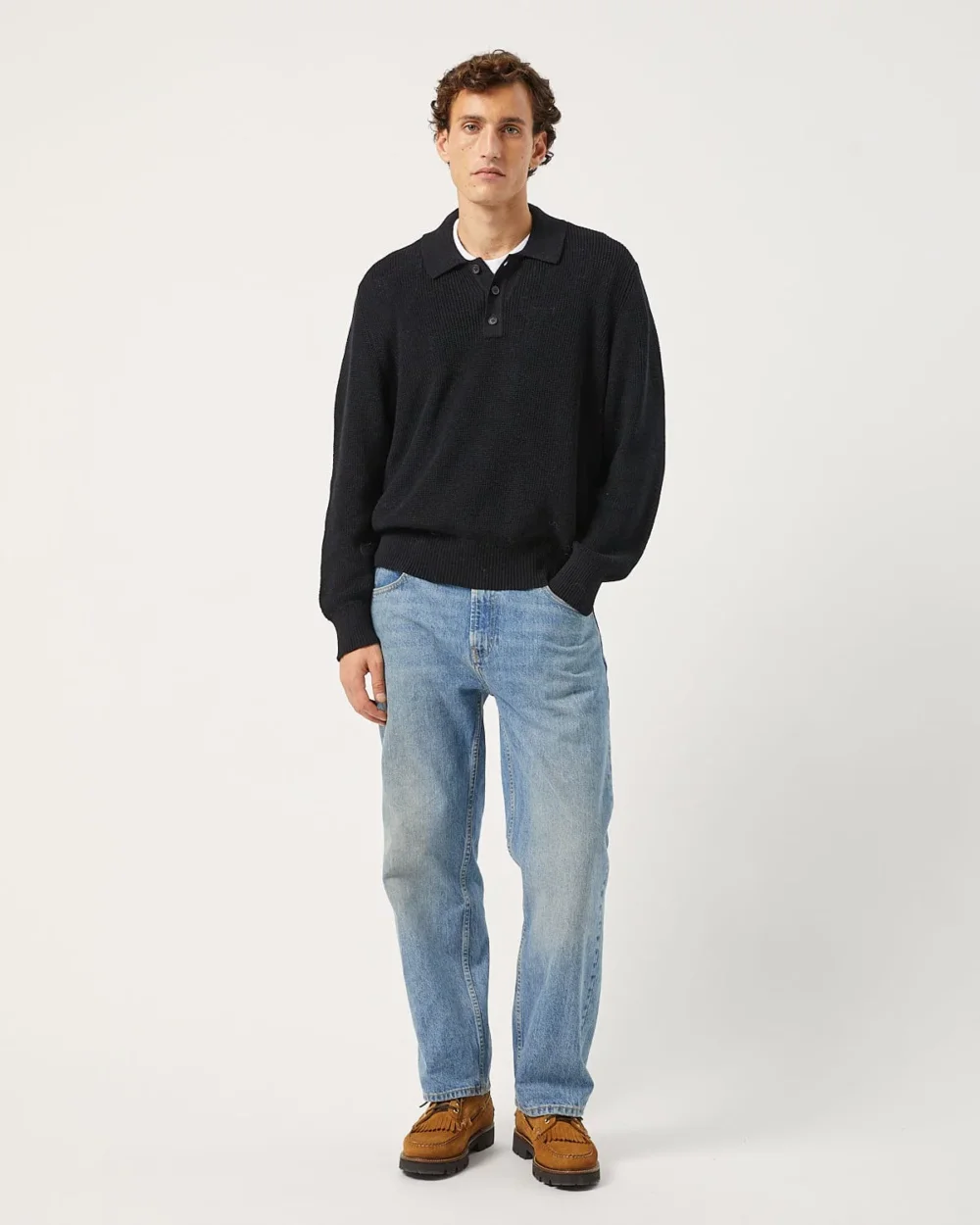 LS Slouchy Polo - Black