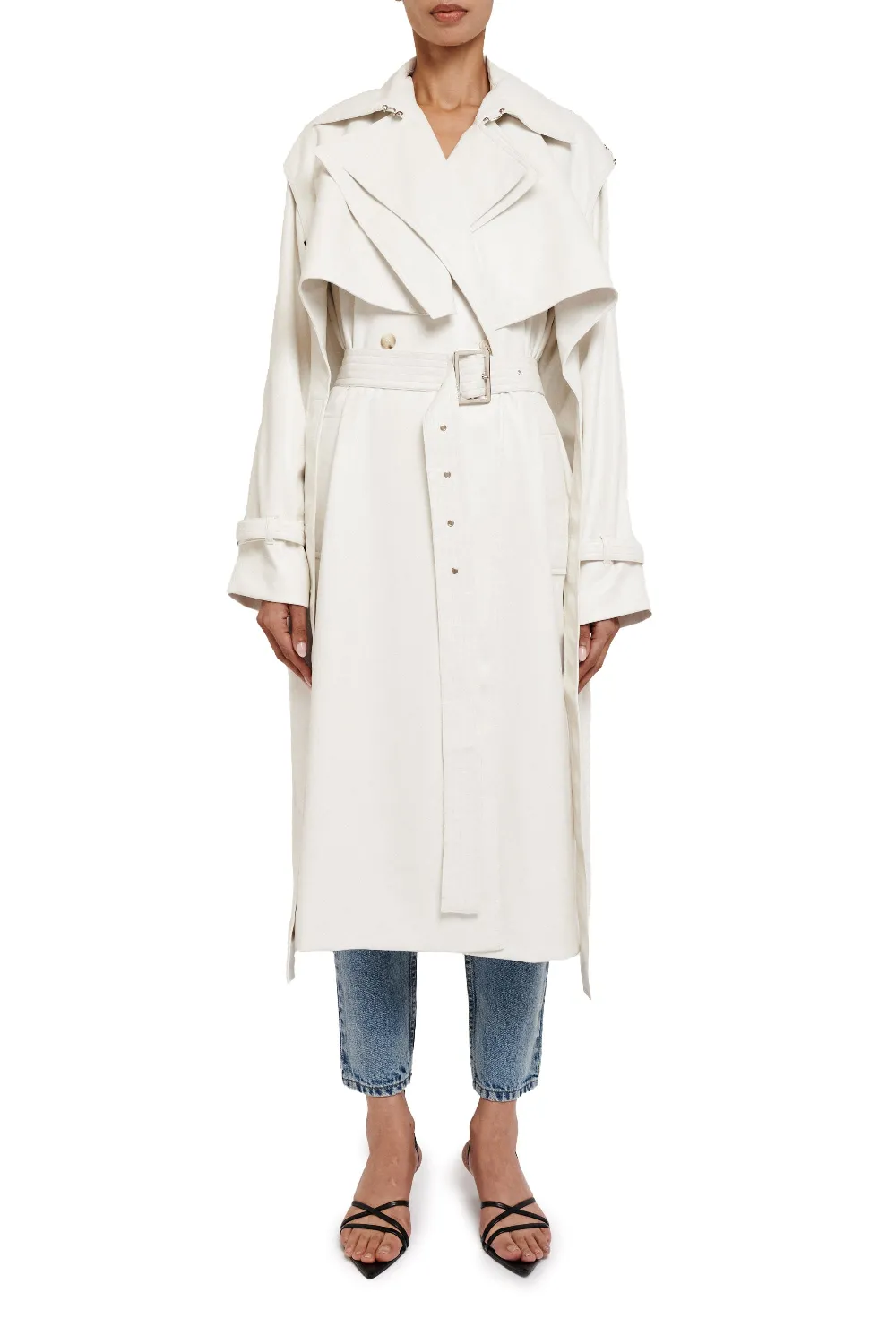 WHITE ECO LEATHER TRENCH COAT FIRST