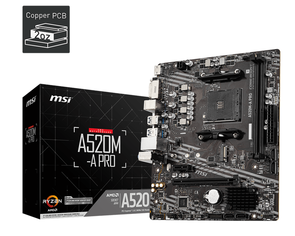MOTHERBOARD MSI A520M-A PRO  AM4 (3RA/4TA/5TA GEN)