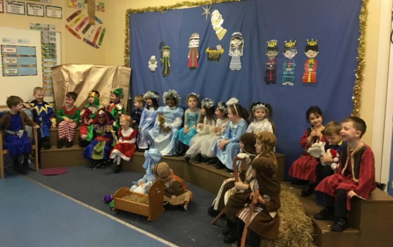 Rehearsals for the Mrs Colhoun's class Nativity play.
