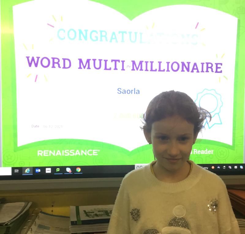 Congratulations to Saorla on reaching 2 million words on the AR programme. 😊👏🏻🌟