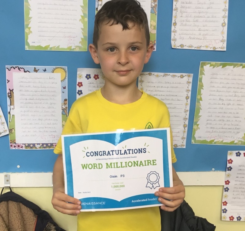 Congratulations to Oisin from Mrs Morris P3 Class who has beccome an AR Word Millionaire