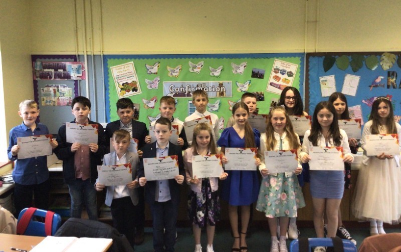 Mrs McGurks class with their Lough Derg certificates.