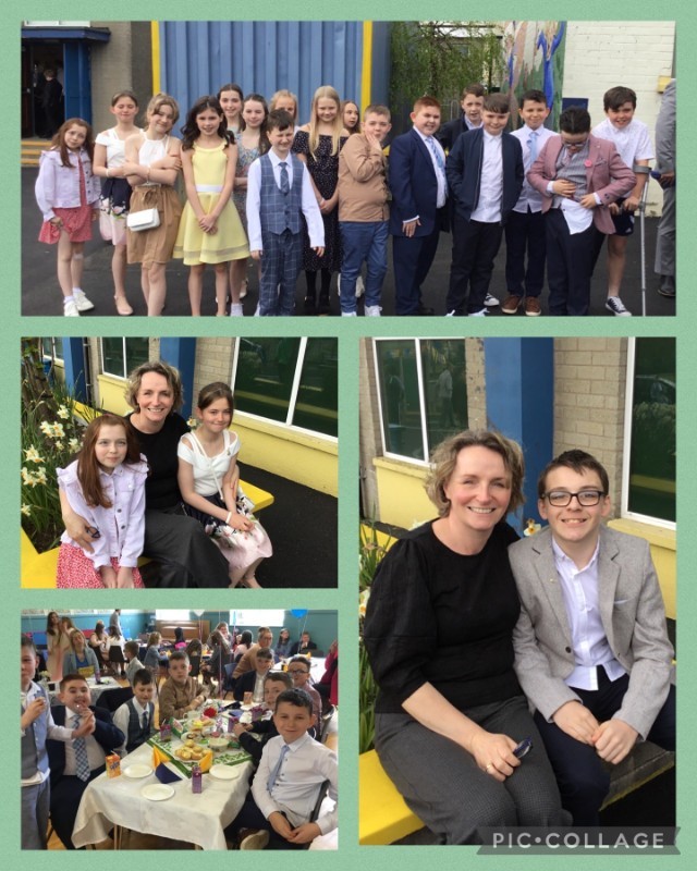 P7 children enjoy a Confirmation party with family.