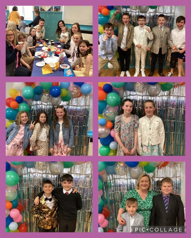 P7 children enjoy a Confirmation party with family.