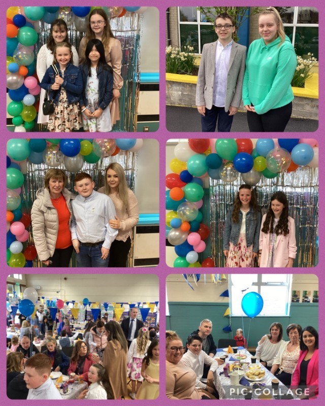 P7 children enjoy a Confirmation party with family.