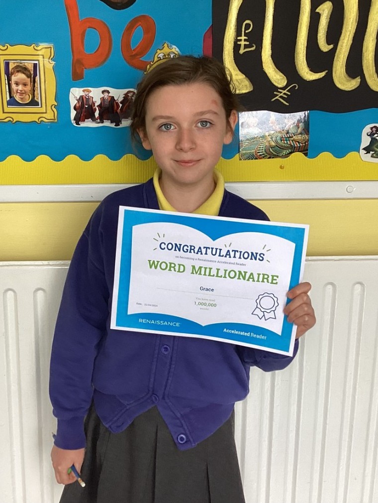 Congratulations to Grace, from Mrs McGirr's P6 class, who has become an AR Millionaire. Fantastic work Grace, keep up the great reading and quizzing Grace.👏 📚📖