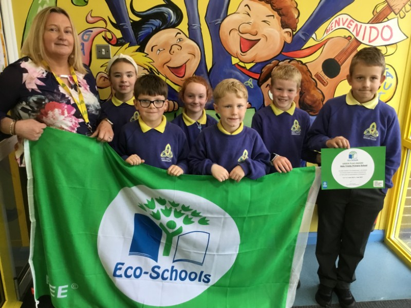 Holy Trinity KS1 Eco council show off the Eco-Schools Flag. We are delighted to have earned the flag for the 5th year in a row.