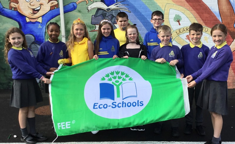 Holy Trinity KS2 Eco council show off the Eco-Schools Flag. We are delighted to have earned the flag for the 5th year in a row.