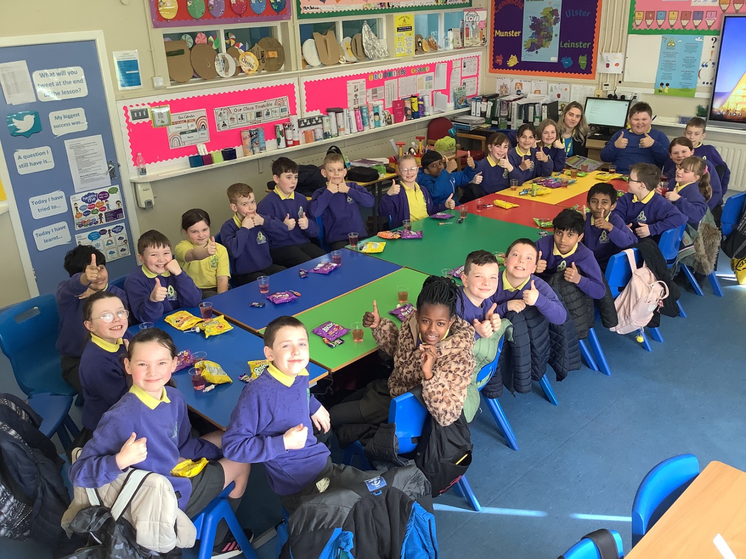 Mrs Ferry's P6 class enjoy a party to say goodbye to Miss Duffy from St. Mary's University College, Belfast.  Thank you Miss Duffy, we wish you luck for the future.