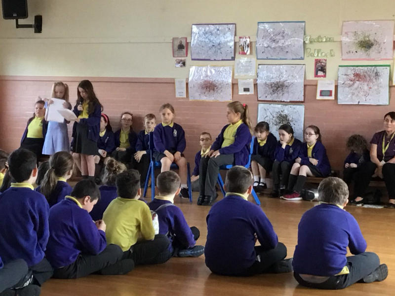 Mrs Mc Girr's p4 class perform their assembly on Zacchaeus and the importance of friendship and forgiveness