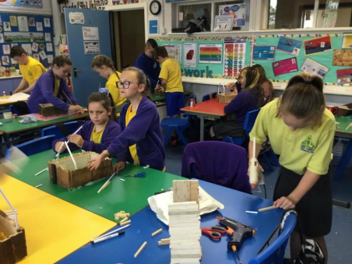 Building houses for the Viking village in Mrs Galligans P6 class