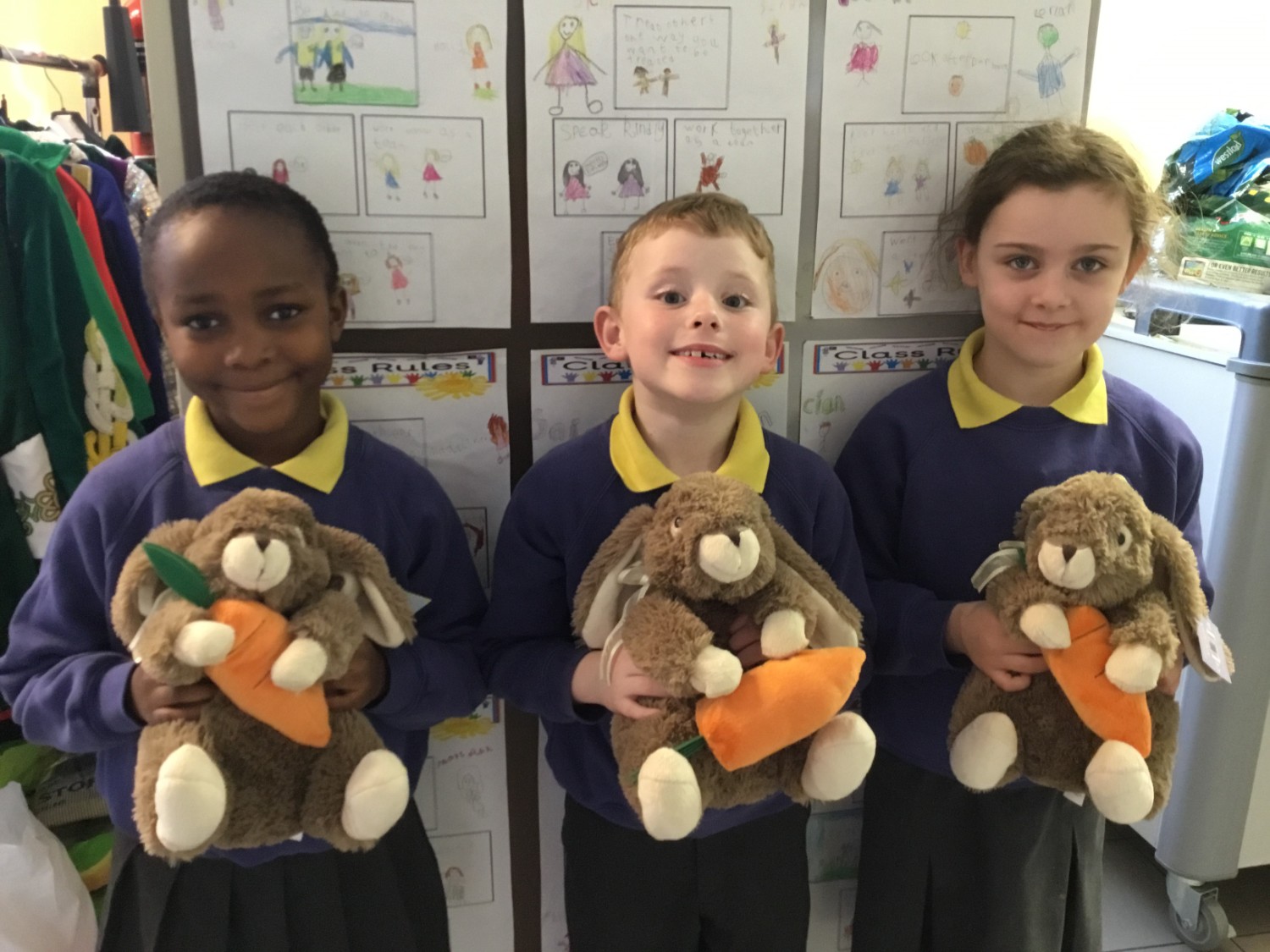 Congratulations to Christelle, Cian and Cadhla from P3 who chose the correct name for the bunnies in their classes. The money raised from this went to Trocaire. 