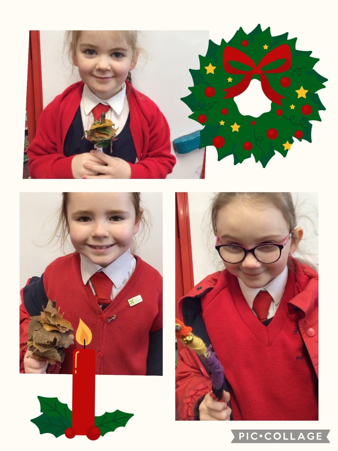 As part of our Christmas Traditions topic we have been making Christmas trees outdoors and musical instruments.
