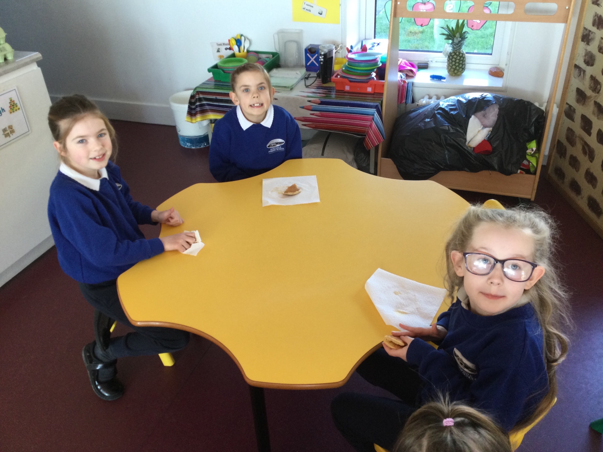 P4 enjoying yummy pancakes on Pancake Tuesday!