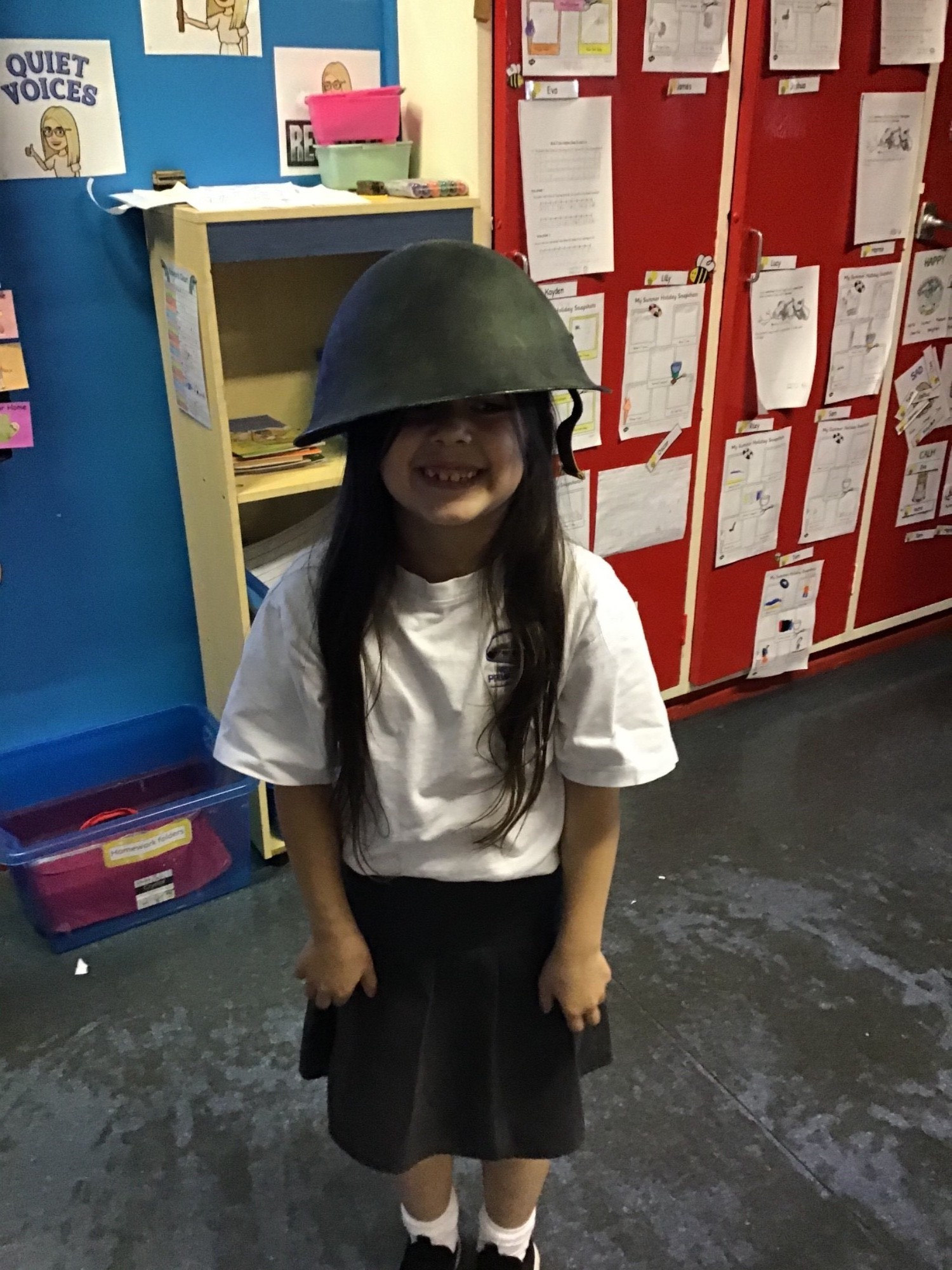 Dressing up like a World War Two soldier during our WW2 topic!
