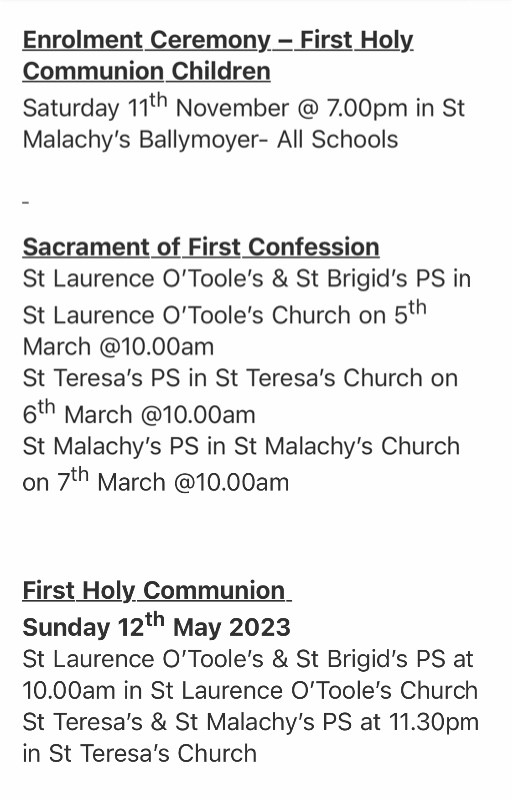 Date for Holy Communion 2024