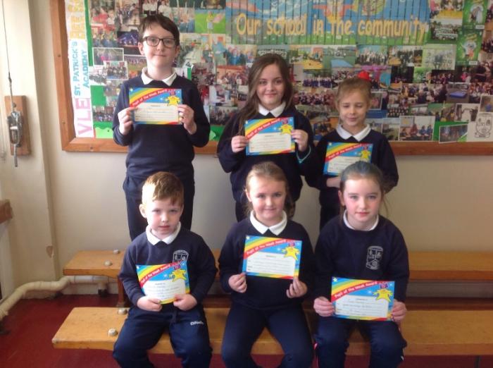 P7 Cillian, P6 Taylor, P5 Grace, P3 Grace, P2 Eabha, P1 Eoin