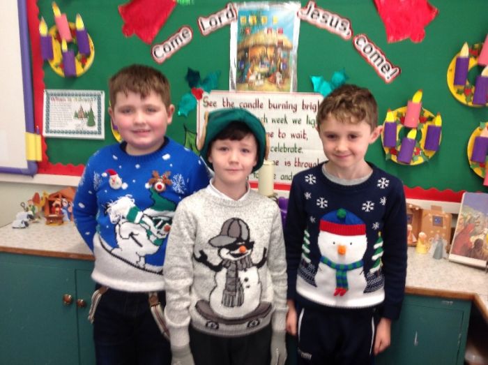 Three lovely snowmen all in a row