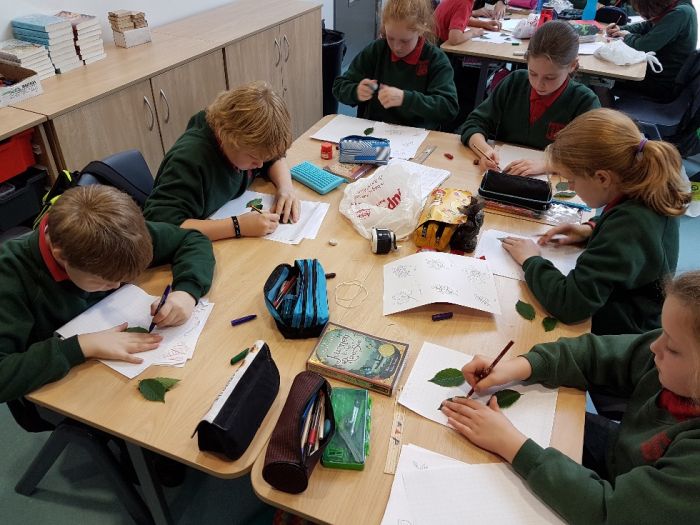 Back in the classroom we worked out the area of the leaves in our groups