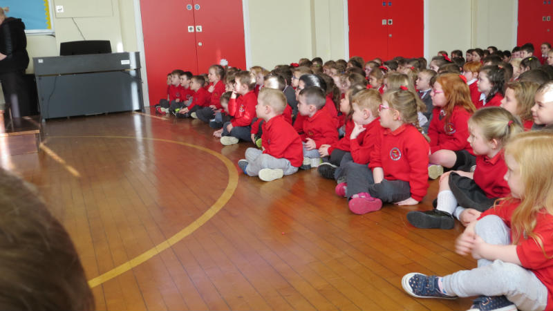 Nursery children attend their  first whole school assembly.