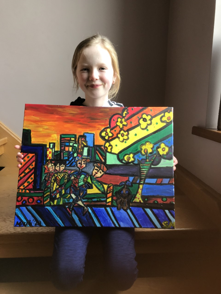 A park scene in the style of Romero Britto. Beautiful!