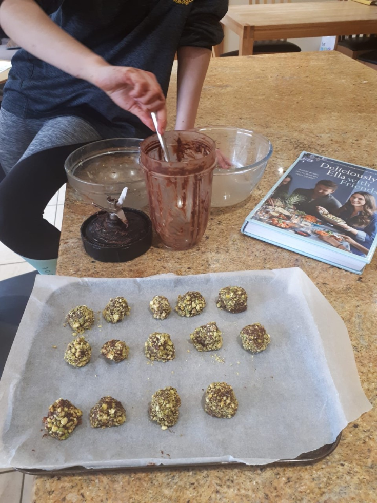 Pistachio and orange truffle bites. We will have to get a sample when we return to school. Yum!